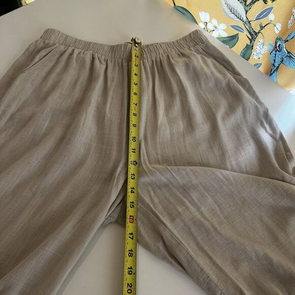 Zenana Brown Linen Blend Elastic Waist Pants Pockets Wide Leg Ladies L Casual - Picture 8 of 9